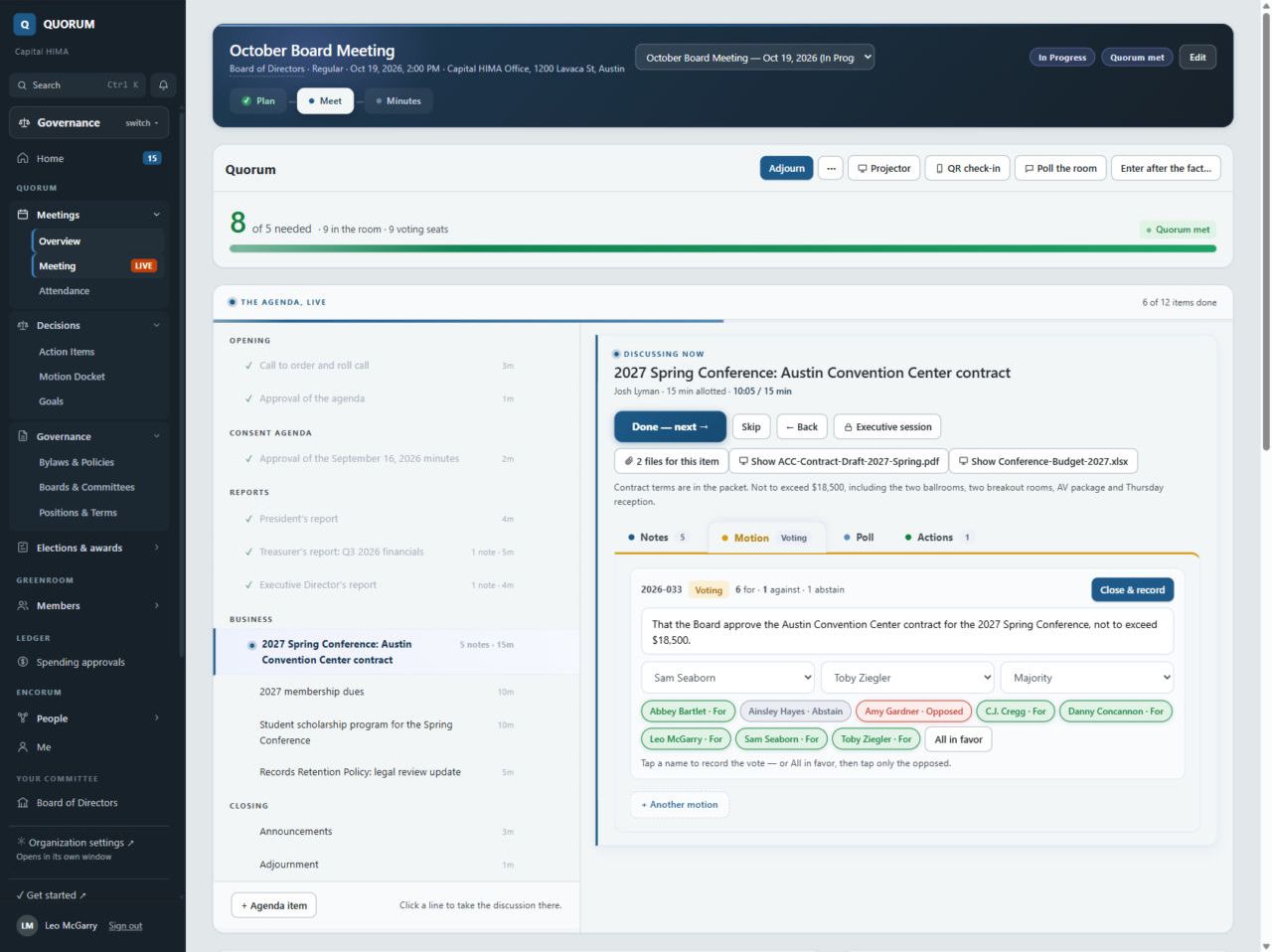Running a live board meeting in Encorum
